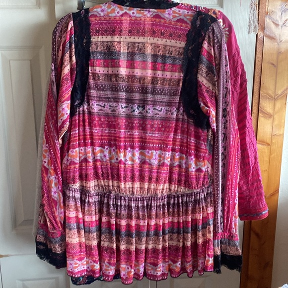 Free People NWT Natalie Boho Print Lace Long Sleeve Vneck Slip/Tunic Top XS - Picture 6 of 15